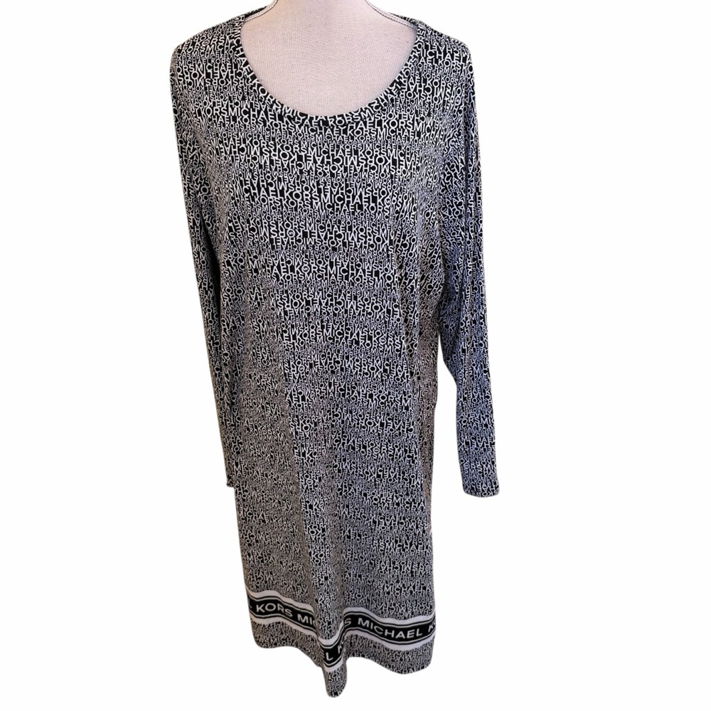 Michael Michael Kors Black/White Signature Patterned Jersey Knit Shift Dress 2X